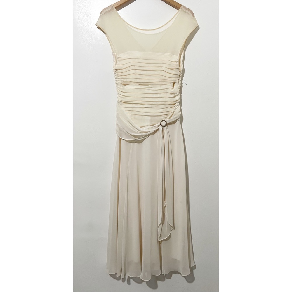 Signature by Sangria Cream Midi Dress with Draped Bodice
